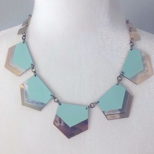 Express Multi-Tone Panel Necklace-Aqua/Silver/Gold